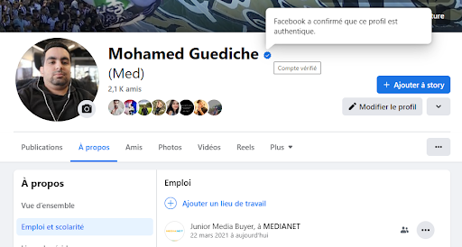 profil vérifié medianet meta facebook